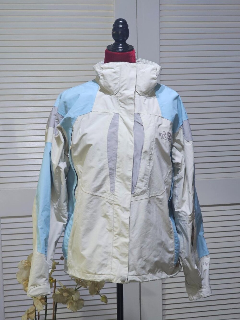 The North Face Womens Beige Blue Color Block Hyvent Windbreaker Jacket Sz M 2627 - Picture 1 of 13
